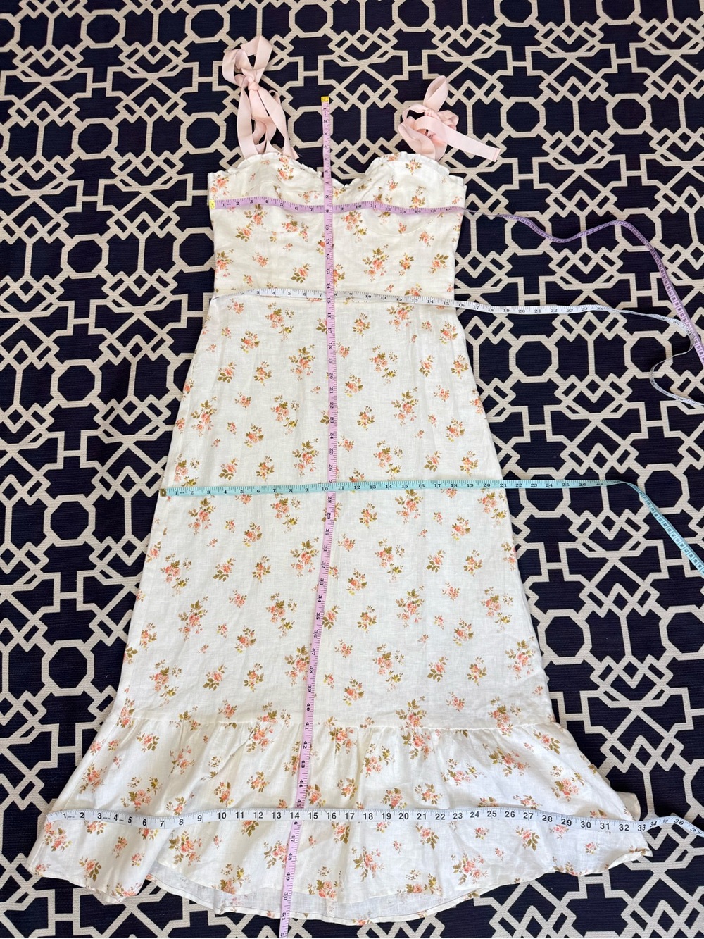 NWOT Reformation Vale Ribbon Floral Linen Ruffle Midi Dress Sz 12 Mildred Print - Picture 10 of 13